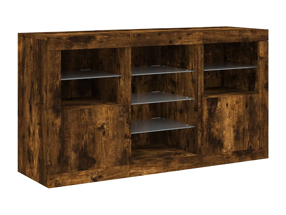 Buffet avec lumières LED chêne fumé 123x37x67 cm