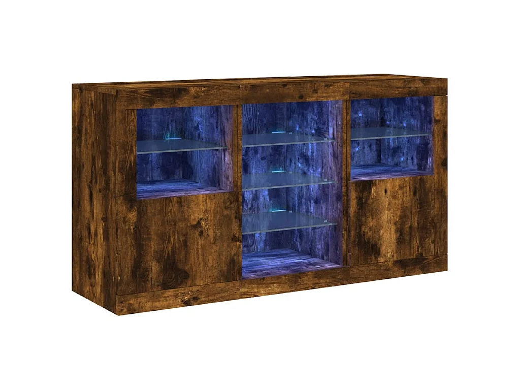 Buffet avec lumières LED chêne fumé 123x37x67 cm