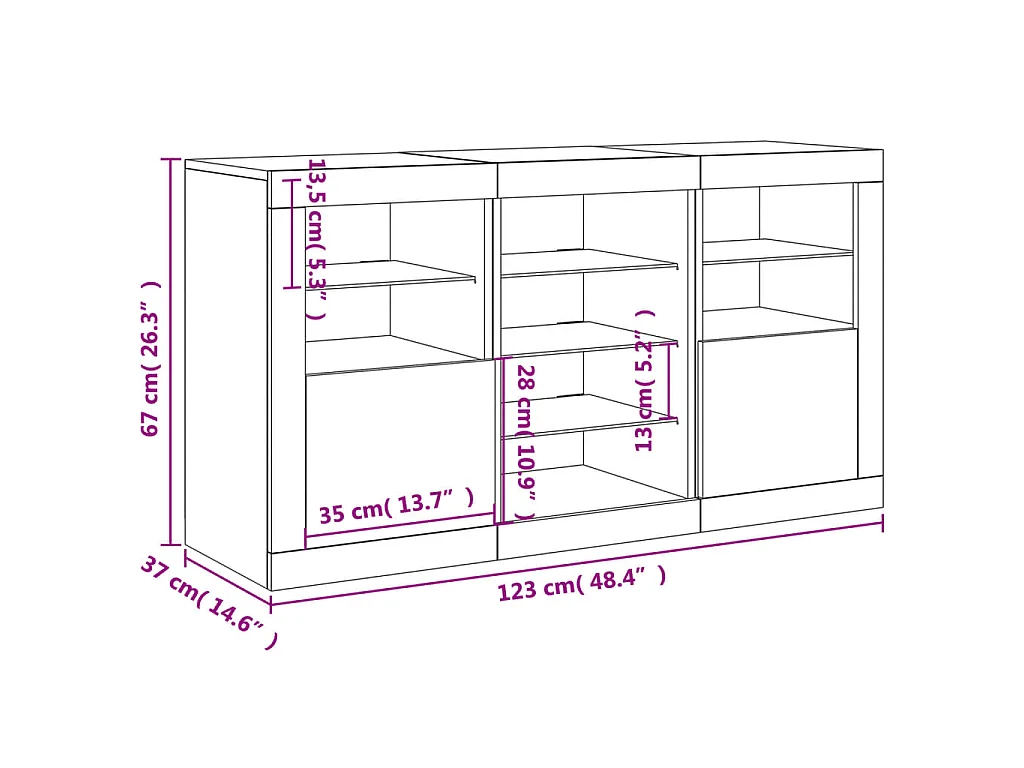 Buffet avec lumières LED chêne fumé 123x37x67 cm