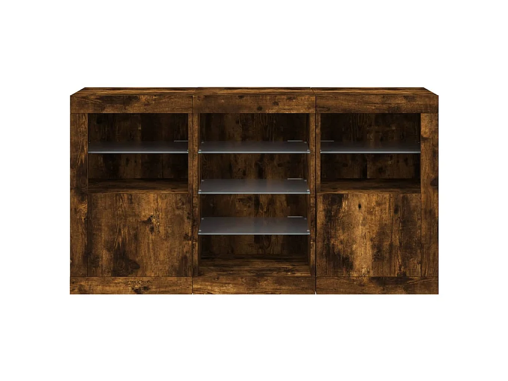 Buffet avec lumières LED chêne fumé 123x37x67 cm