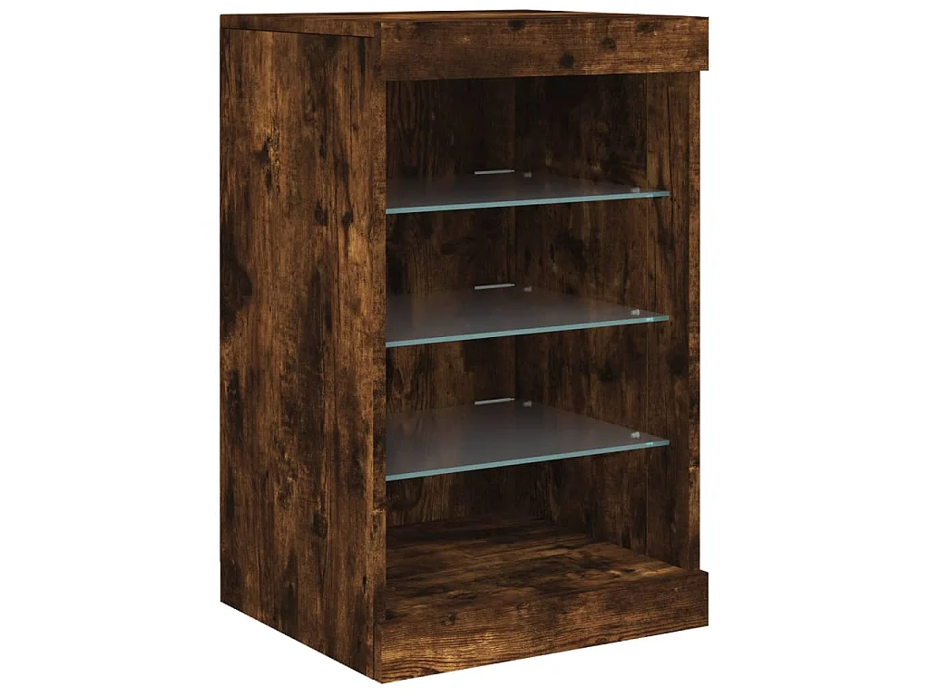Buffet avec lumières LED chêne fumé 123x37x67 cm