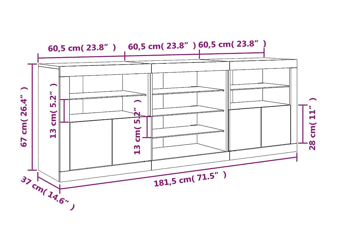 Sideboard mit LED-Leuchten Betongrau 181,5x37x67 cm