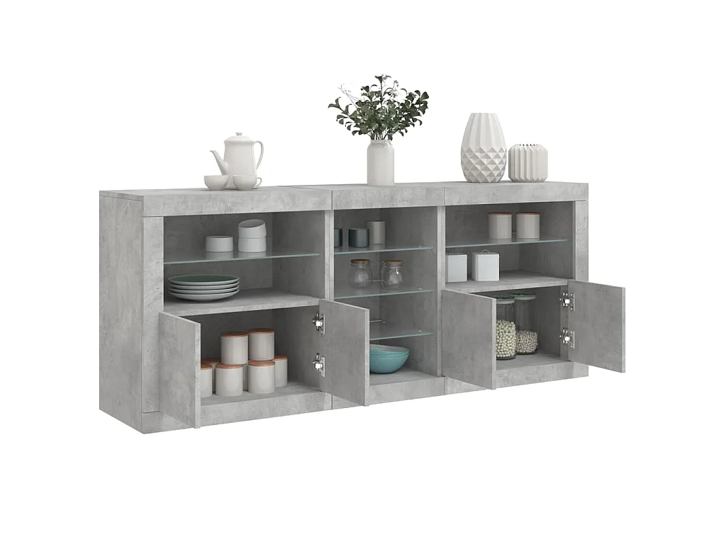 Buffet avec lumières LED gris béton 181,5x37x67 cm