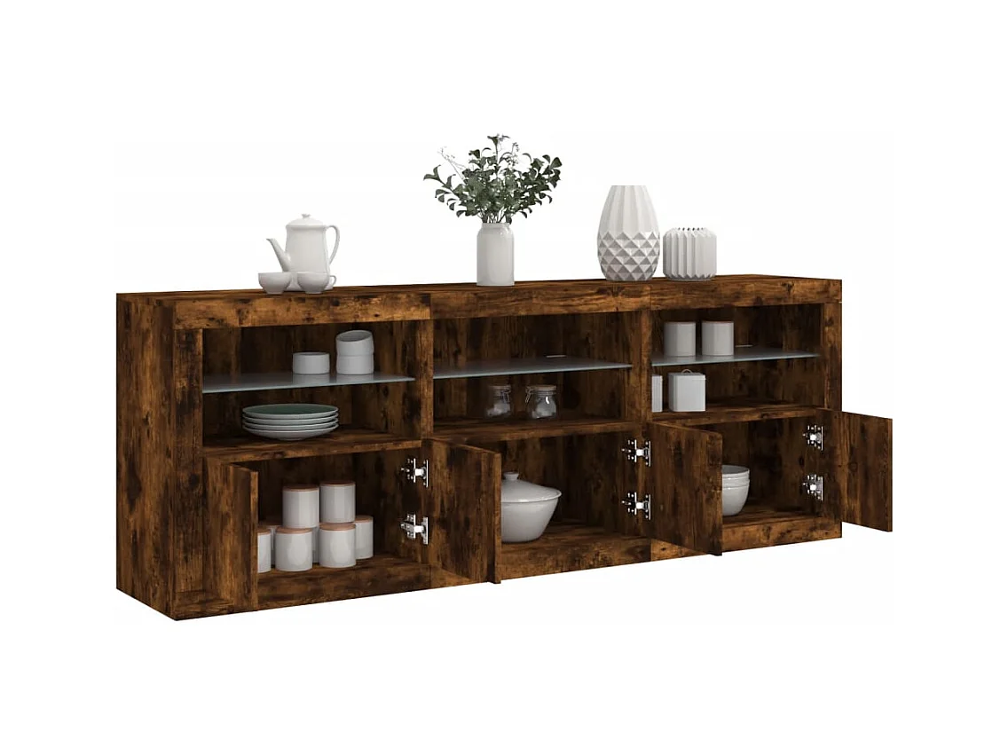 Buffet avec lumières LED chêne fumé 181,5x37x67 cm