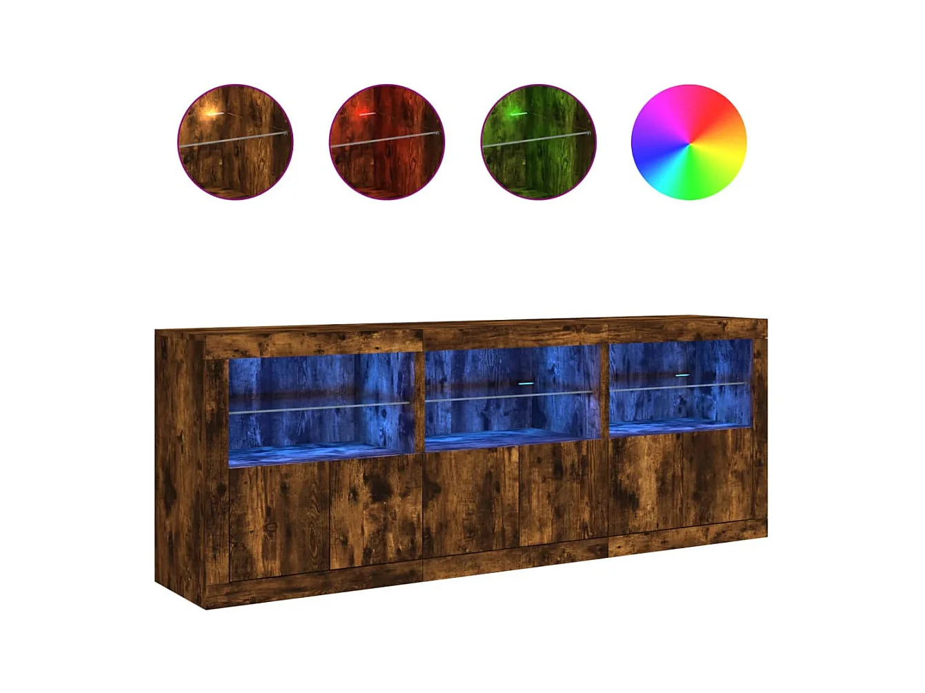 Sideboard mit LED-Leuchten Räuchereiche 181,5x37x67 cm