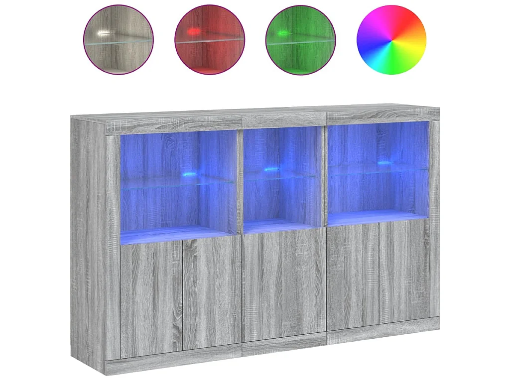 Aparador com luzes LED 162x37x100 cm cinzento sonoma