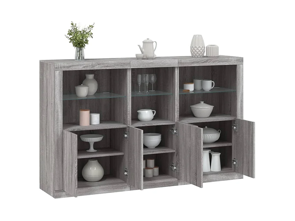 Aparador com luzes LED 162x37x100 cm cinzento sonoma