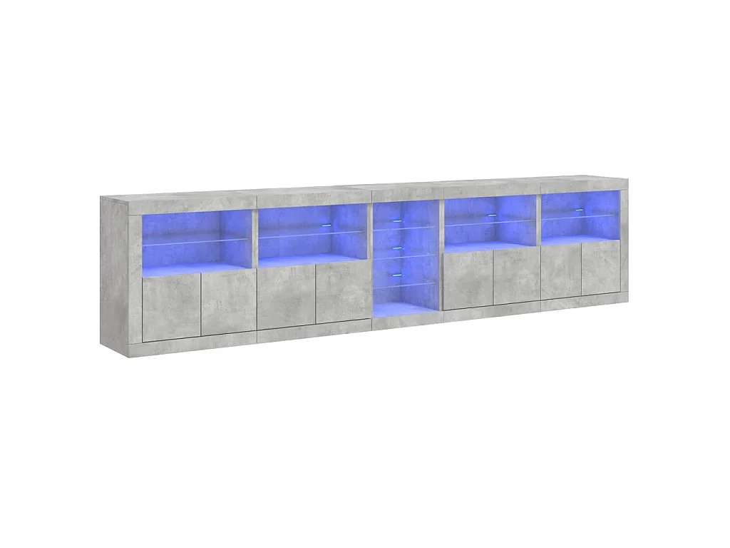 Buffet avec lumières LED gris béton 283x37x67 cm