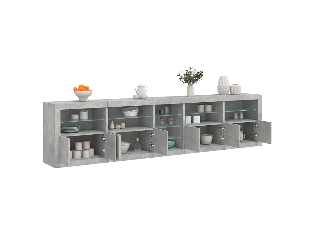 Buffet avec lumières LED gris béton 283x37x67 cm