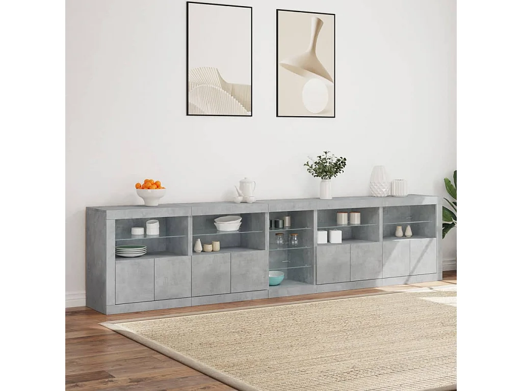 Buffet avec lumières LED gris béton 283x37x67 cm
