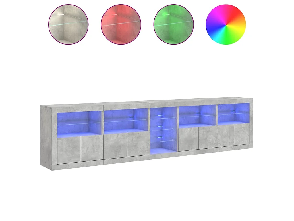 Buffet avec lumières LED gris béton 283x37x67 cm