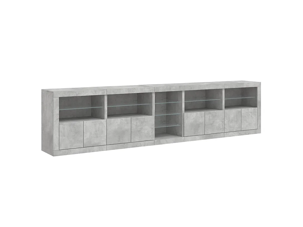 Buffet avec lumières LED gris béton 283x37x67 cm
