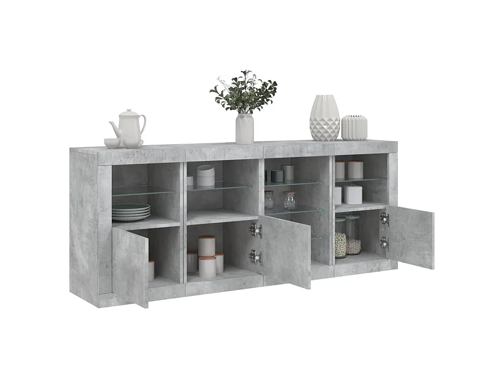 Buffet avec lumières LED gris béton 164x37x67 cm