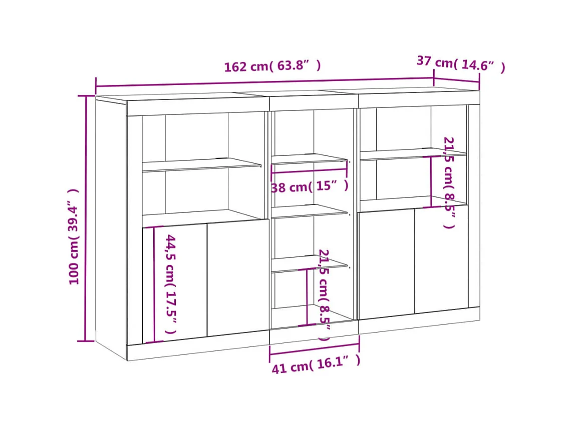 Dressoir met LED-verlichting 162x37x100 cm sonoma eikenkleurig