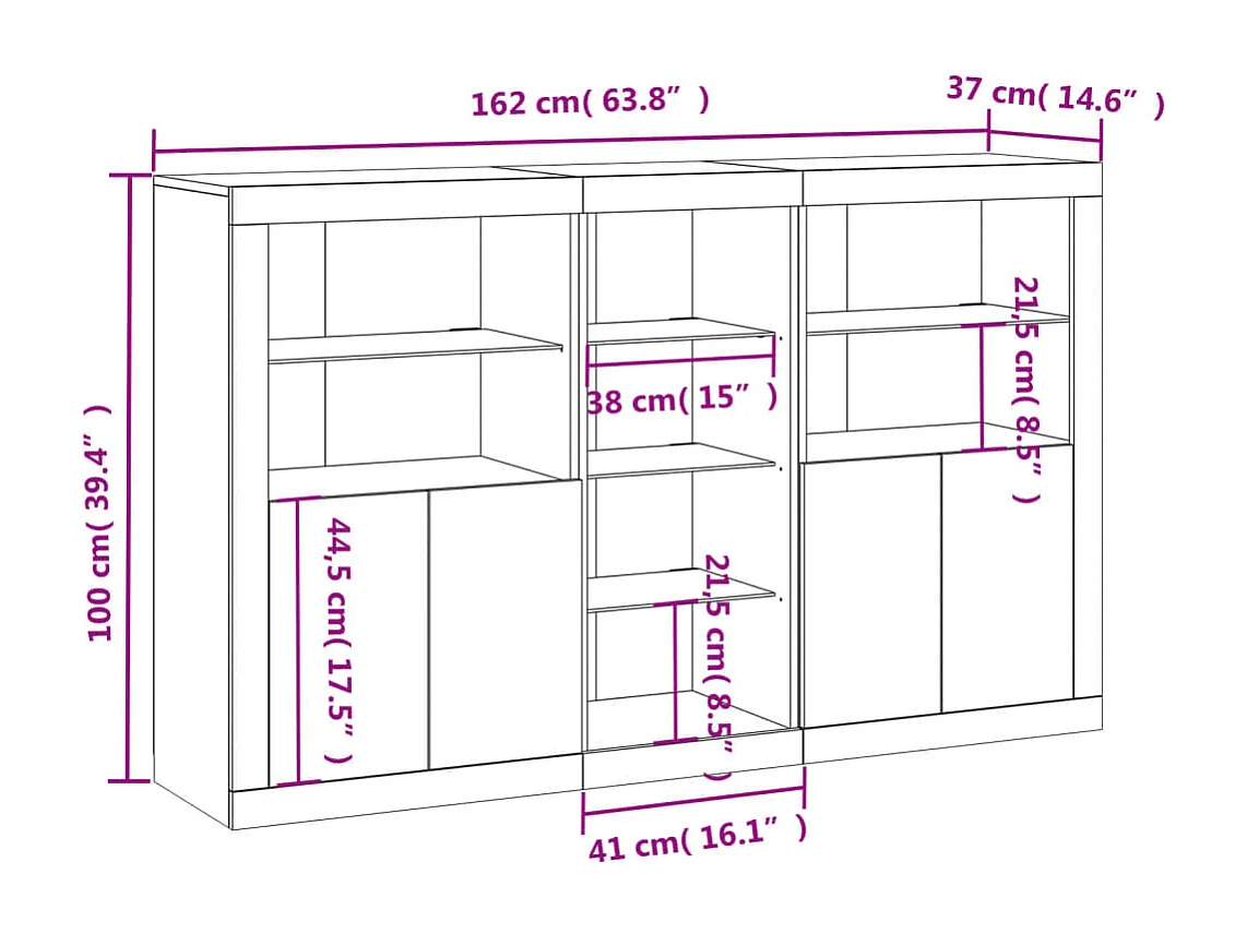 Buffet avec lumières LED chêne sonoma 162x37x100 cm
