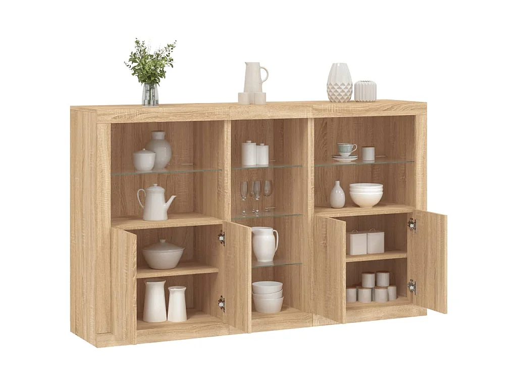 Buffet avec lumières LED chêne sonoma 162x37x100 cm