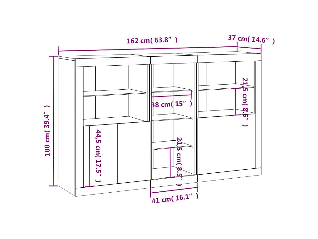 Buffet avec lumières LED chêne sonoma 162x37x100 cm