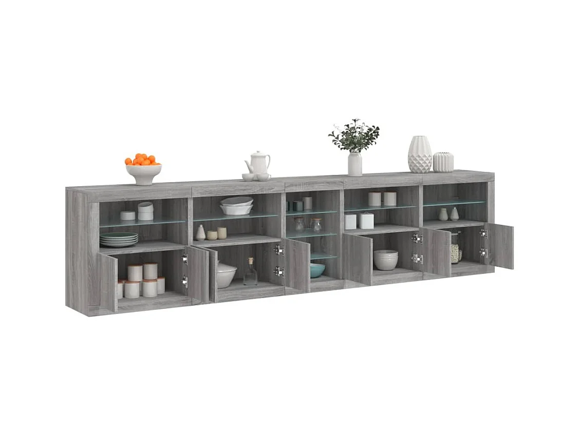 Buffet avec lumières LED sonoma gris 283x37x67 cm