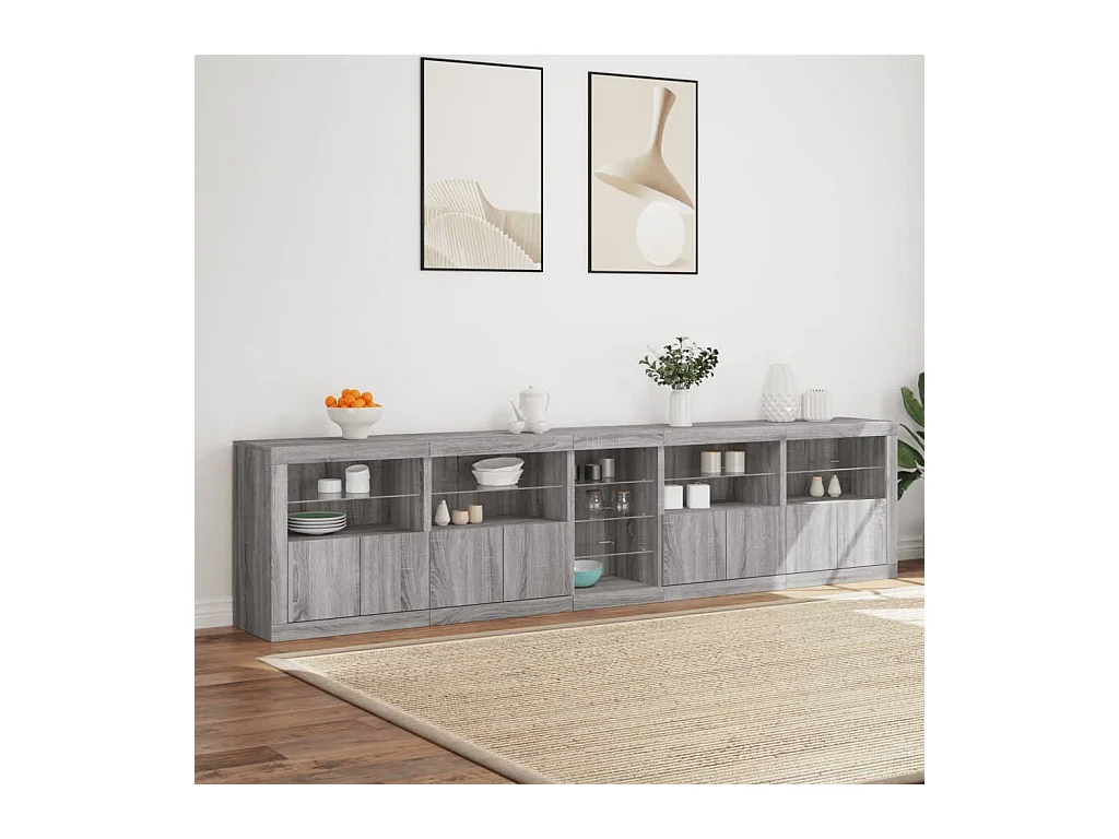 Buffet avec lumières LED sonoma gris 283x37x67 cm