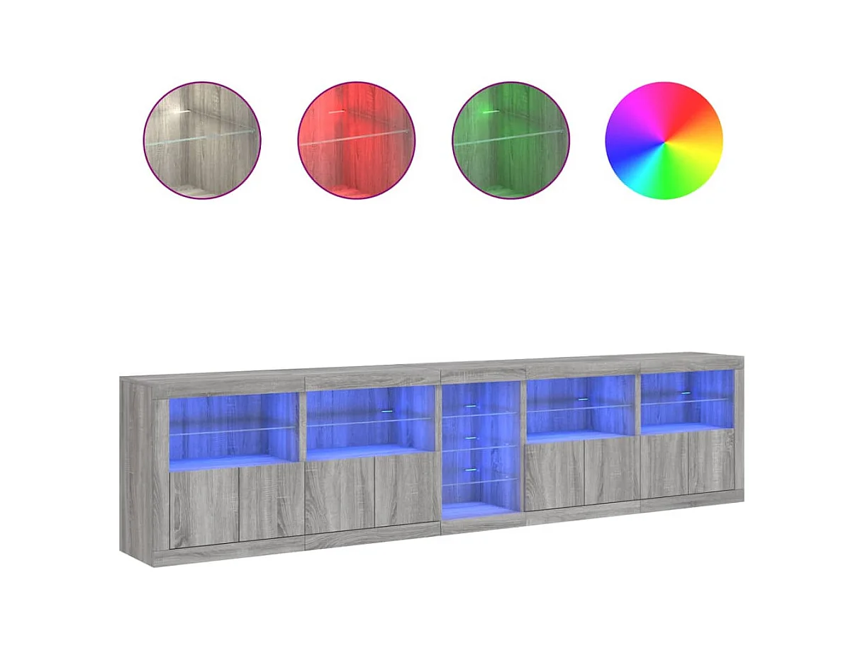 Buffet avec lumières LED sonoma gris 283x37x67 cm