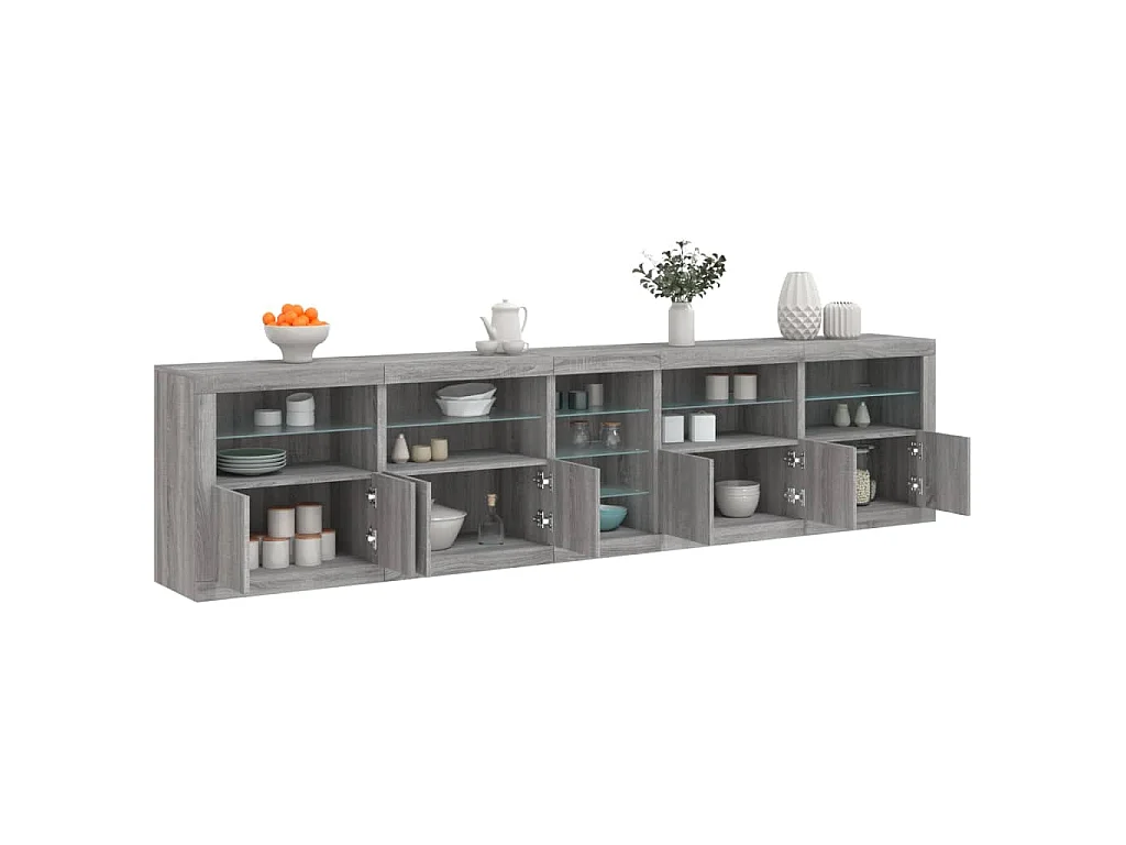 Buffet avec lumières LED sonoma gris 283x37x67 cm