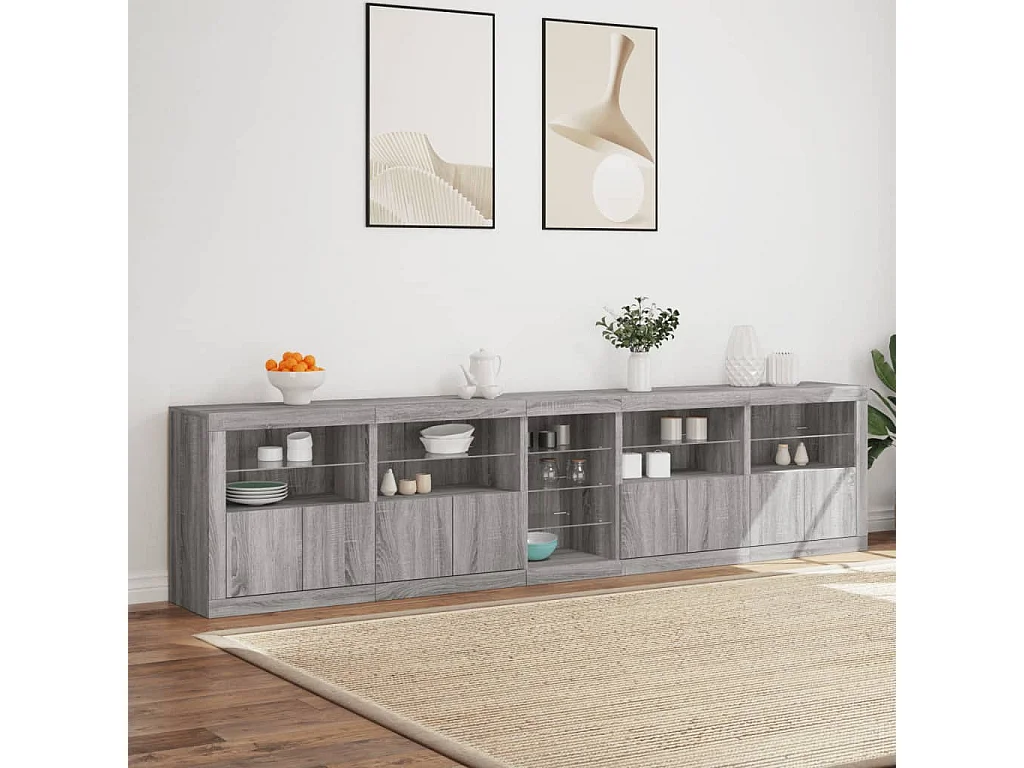 Buffet avec lumières LED sonoma gris 283x37x67 cm