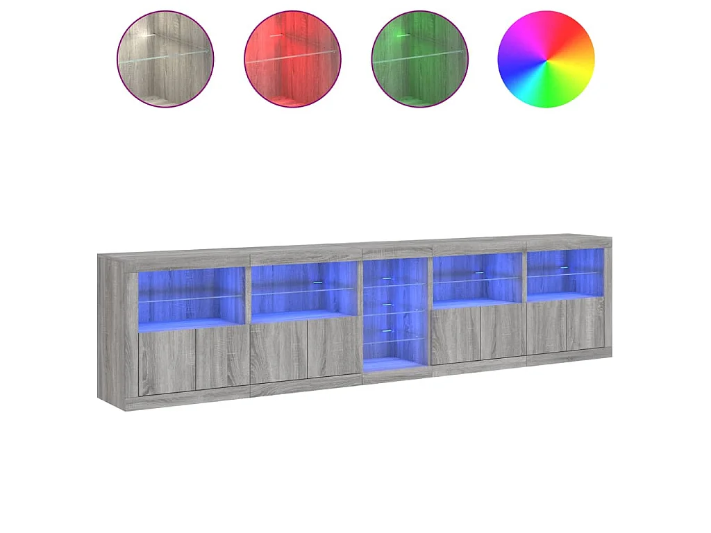 Buffet avec lumières LED sonoma gris 283x37x67 cm