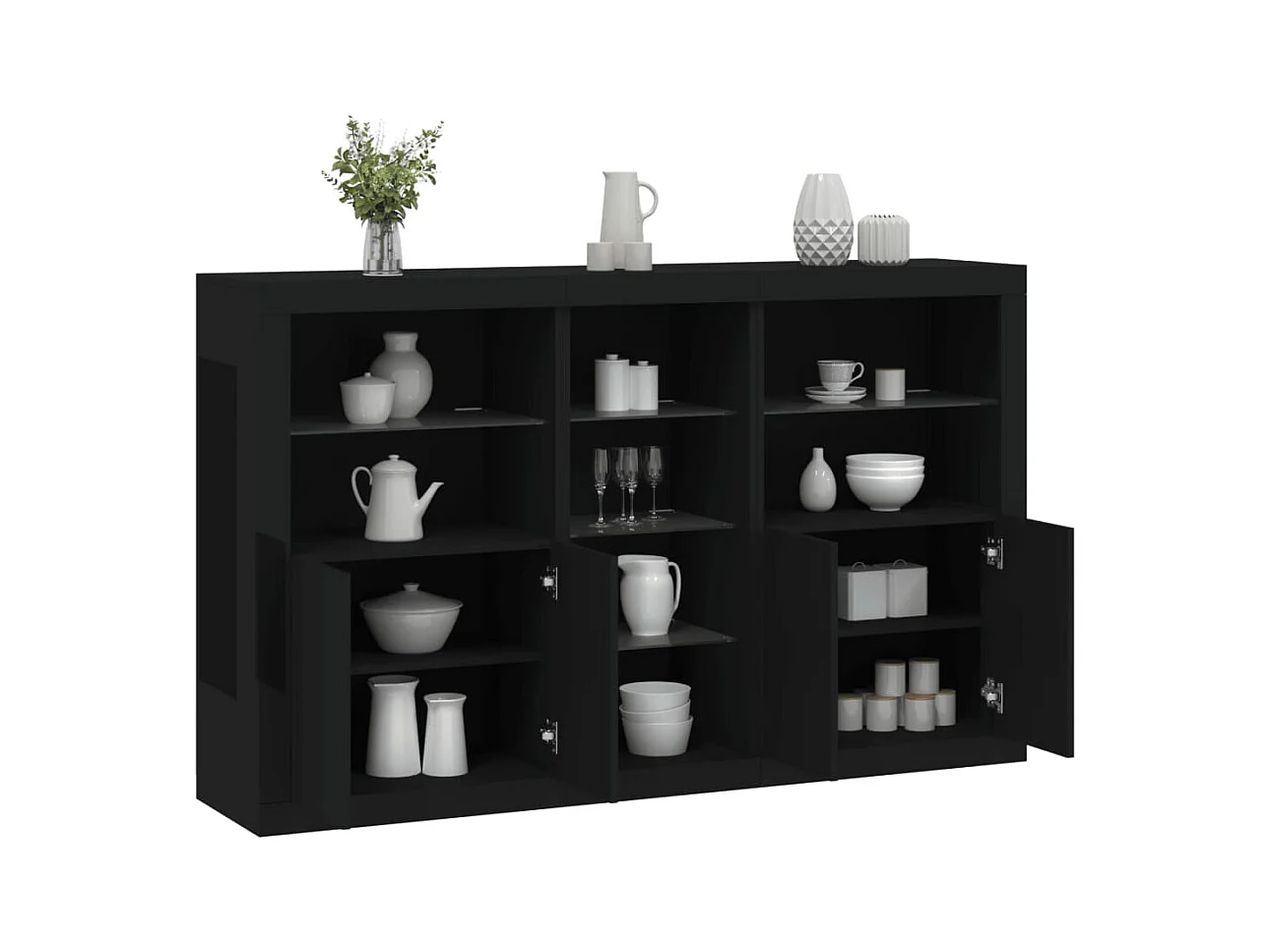 Buffet avec lumières LED noir 162x37x100 cm