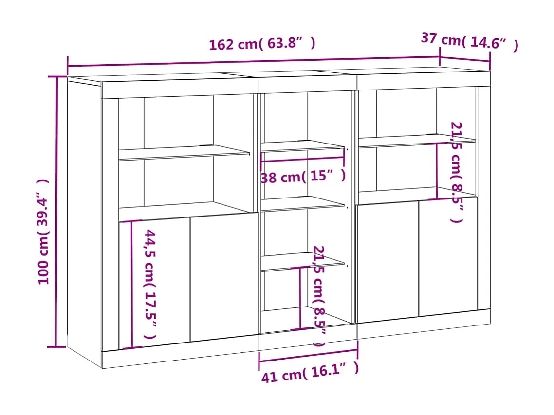 Sideboard mit LED-Leuchten Schwarz 162x37x100 cm
