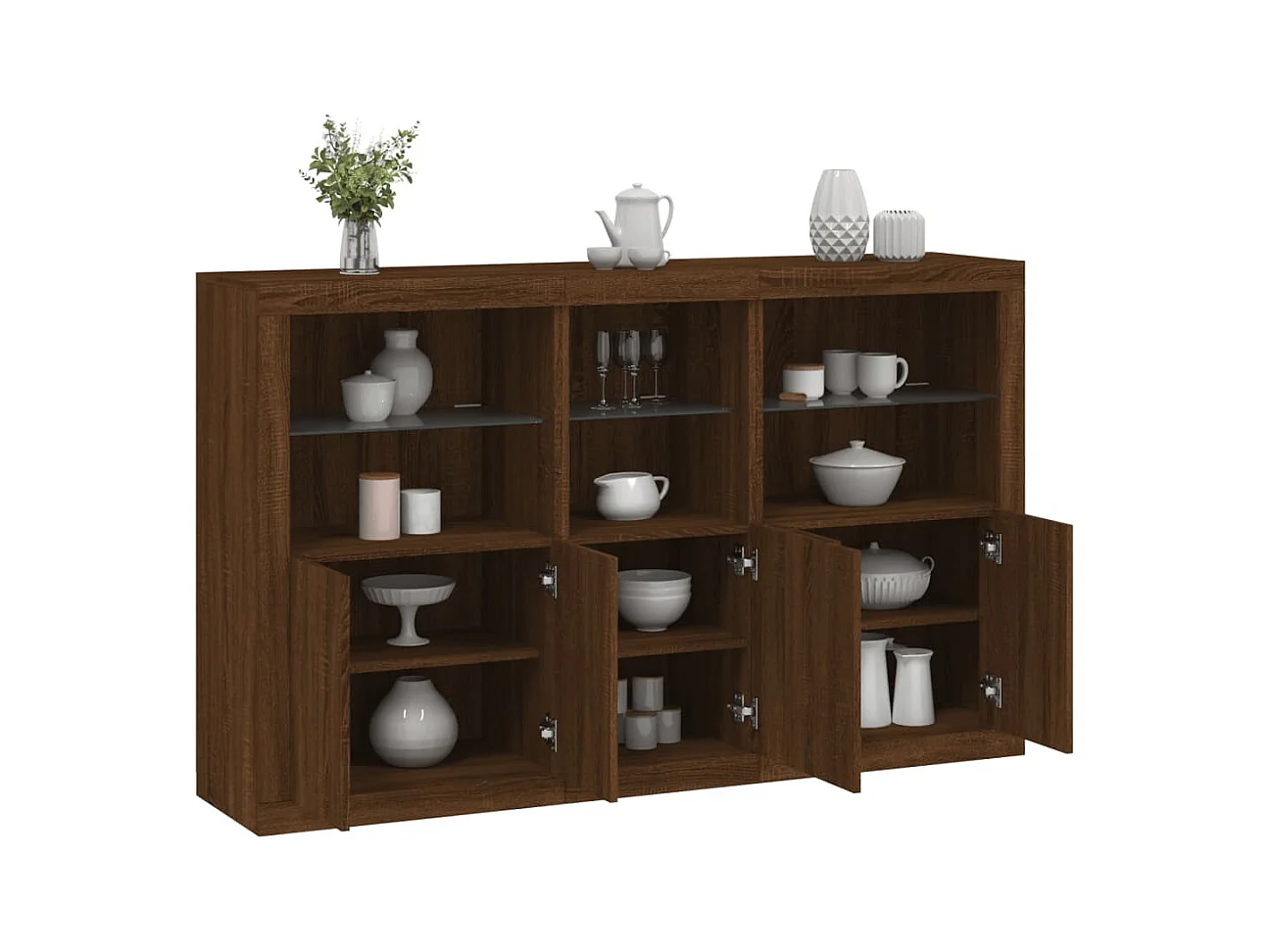 Buffet avec lumières LED chêne marron 162x37x100 cm