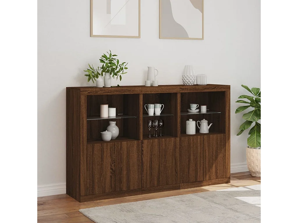 Credenza con Luci LED Rovere Marrone 162x37x100 cm
