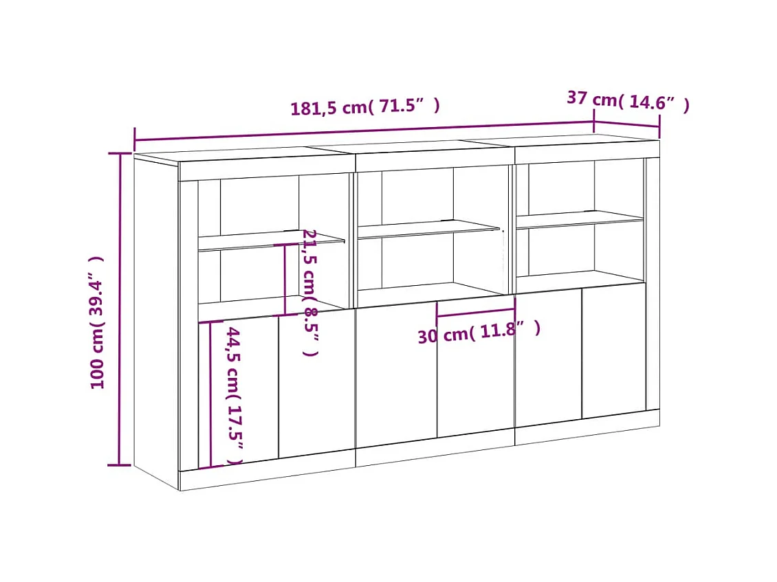 Sideboard mit LED-Leuchten Weiß 181,5x37x100 cm