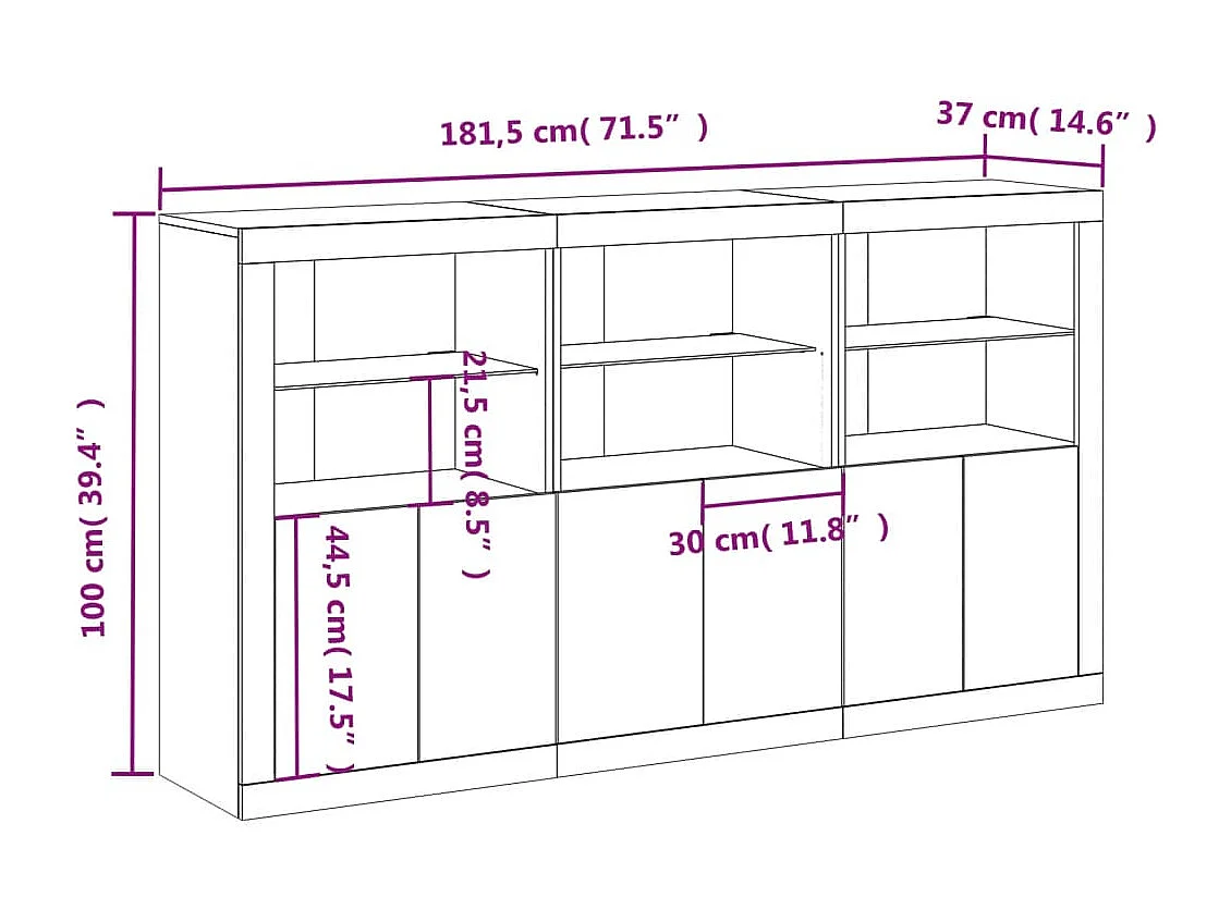 Buffet avec lumières LED blanc 181,5x37x100 cm