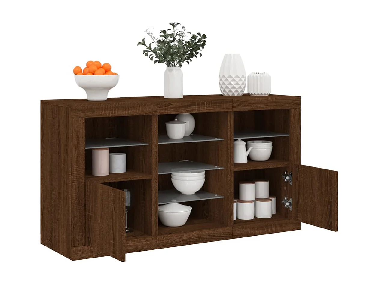 Aparador com luzes LED 123x37x67 cm carvalho castanho