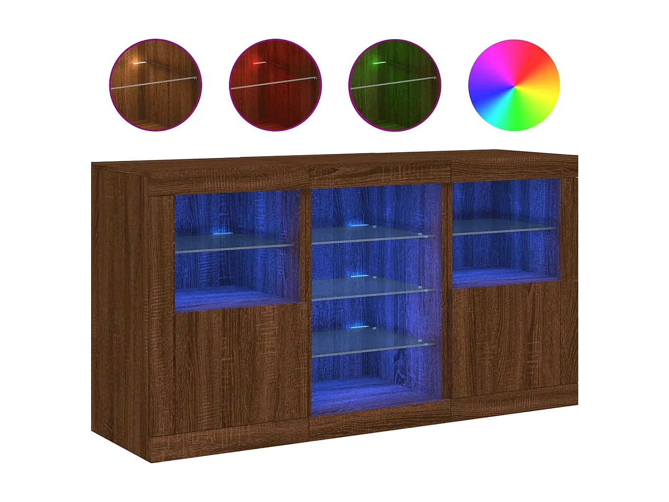 Aparador com luzes LED 123x37x67 cm carvalho castanho