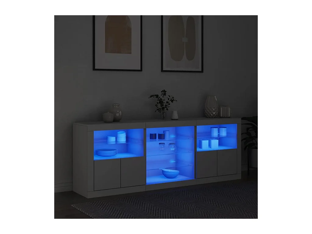 Buffet avec lumières LED blanc 181,5x37x67 cm