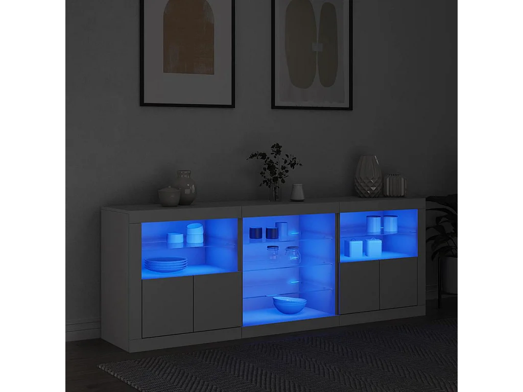 Dressoir met LED-verlichting 181,5x37x67 cm wit