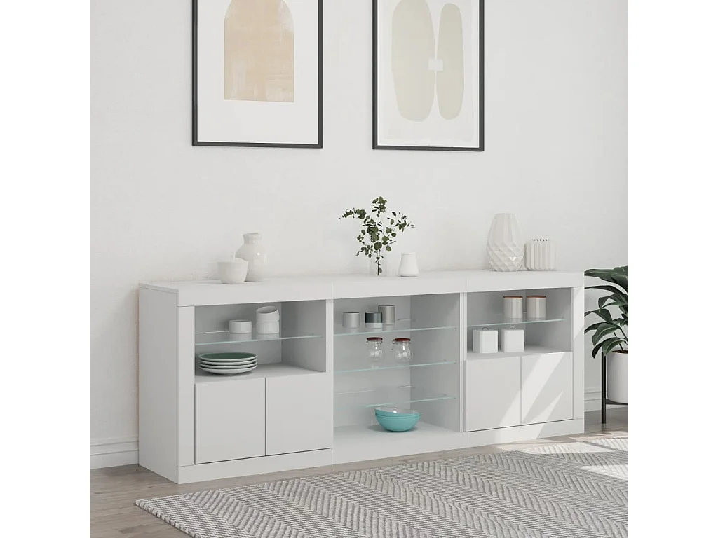 Dressoir met LED-verlichting 181,5x37x67 cm wit