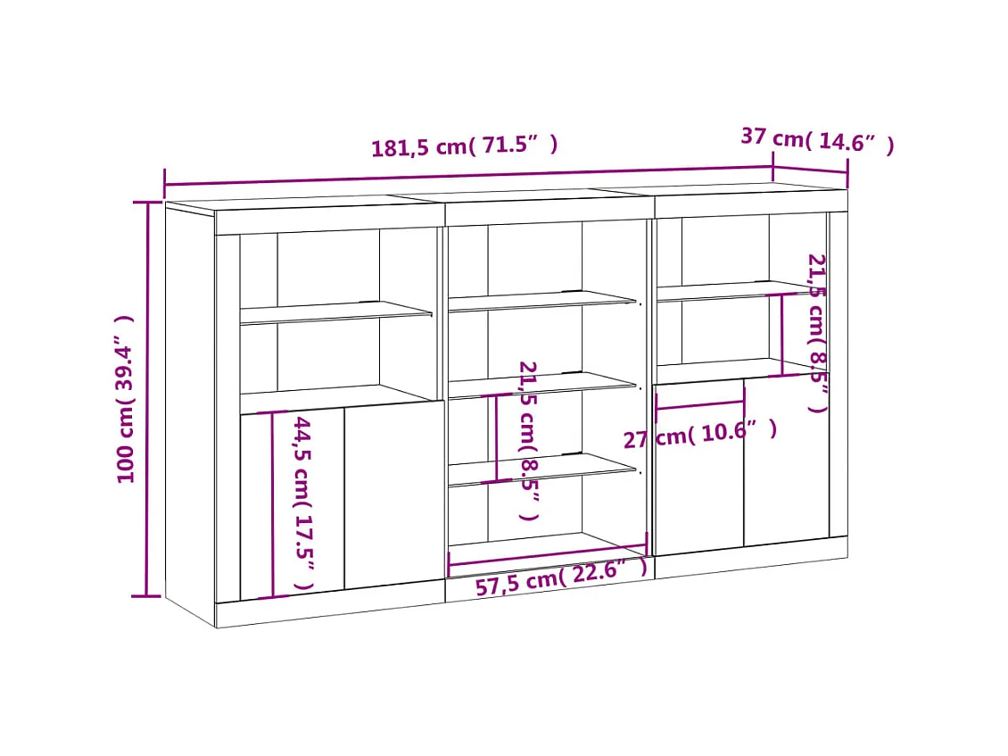 Aparador con luces LED negro 181,5x37x100 cm