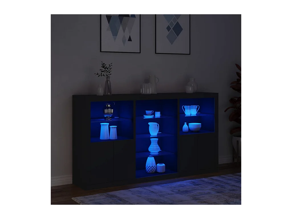 Aparador con luces LED negro 181,5x37x100 cm