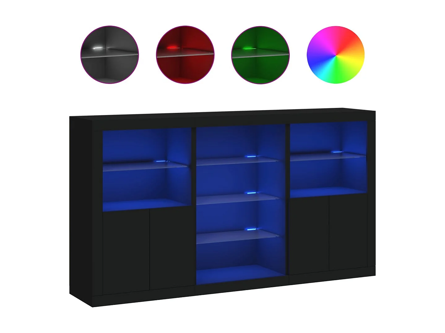 Credenza con Luci LED Nera 181,5x37x100 cm