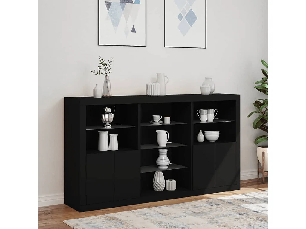 Credenza con Luci LED Nera 181,5x37x100 cm