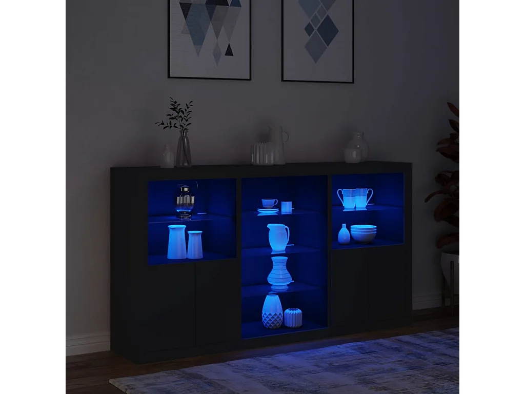 Credenza con Luci LED Nera 181,5x37x100 cm