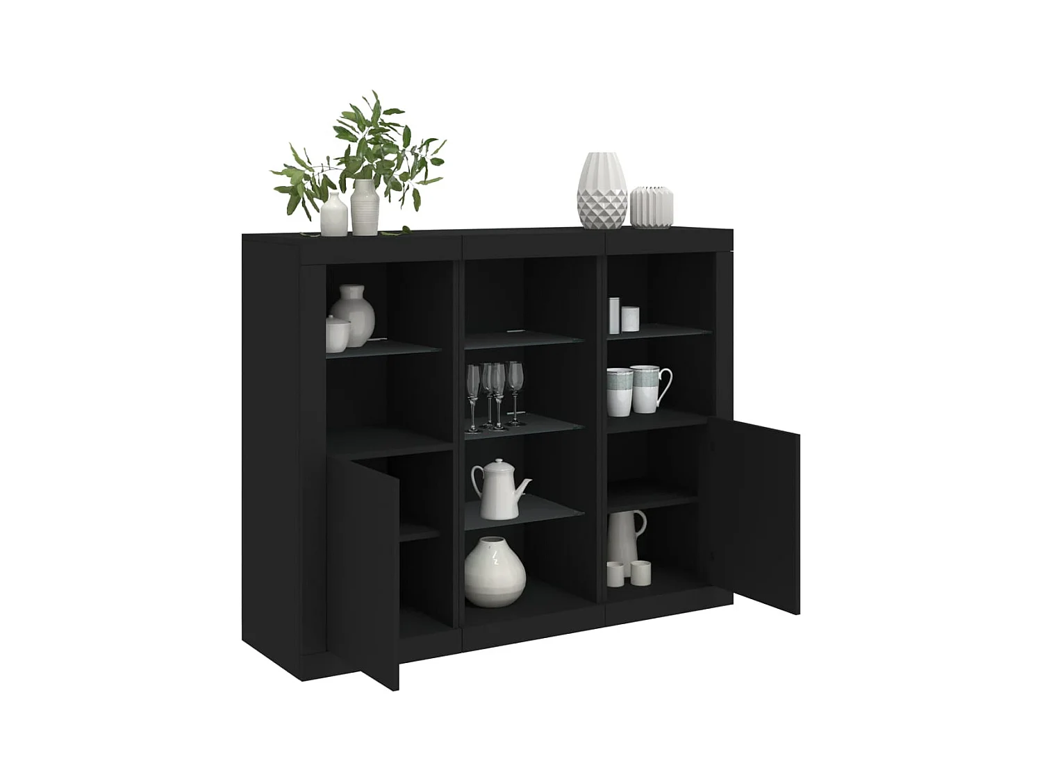 Buffets avec lumières LED 3 pcs noir bois d'ingénierie