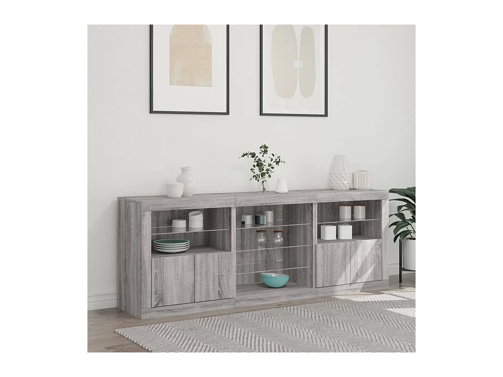 Buffet avec lumières LED sonoma gris 181,5x37x67 cm