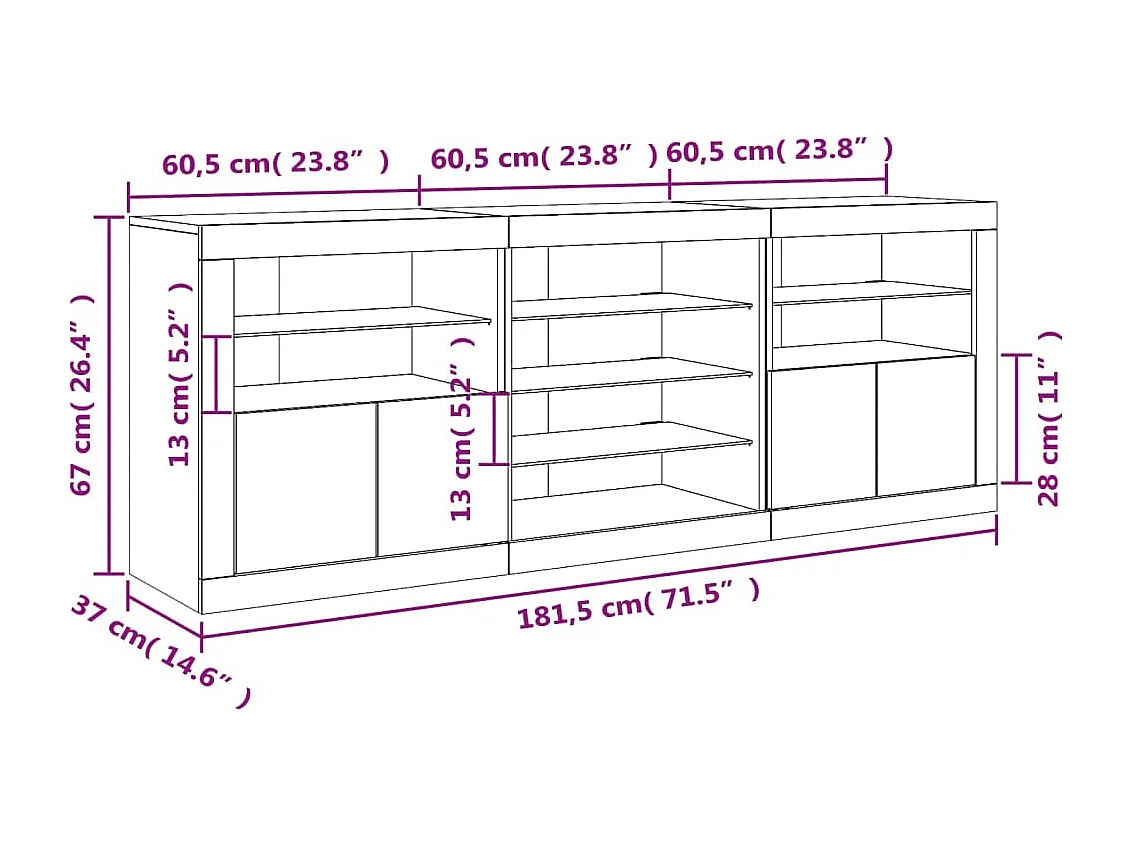 Sideboard mit LED-Leuchten Grau Sonoma 181,5x37x67 cm