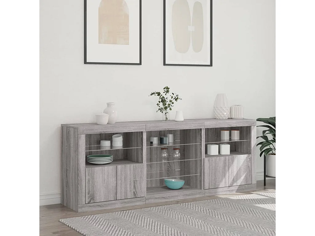 Sideboard mit LED-Leuchten Grau Sonoma 181,5x37x67 cm
