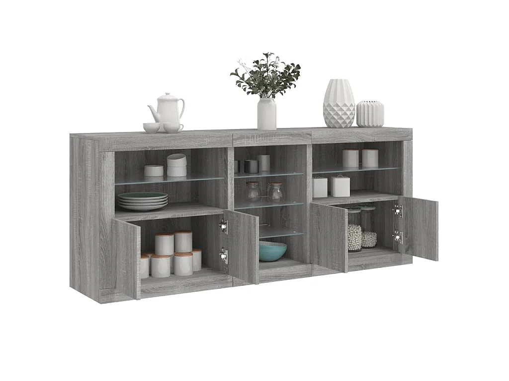 Sideboard mit LED-Leuchten Grau Sonoma 181,5x37x67 cm