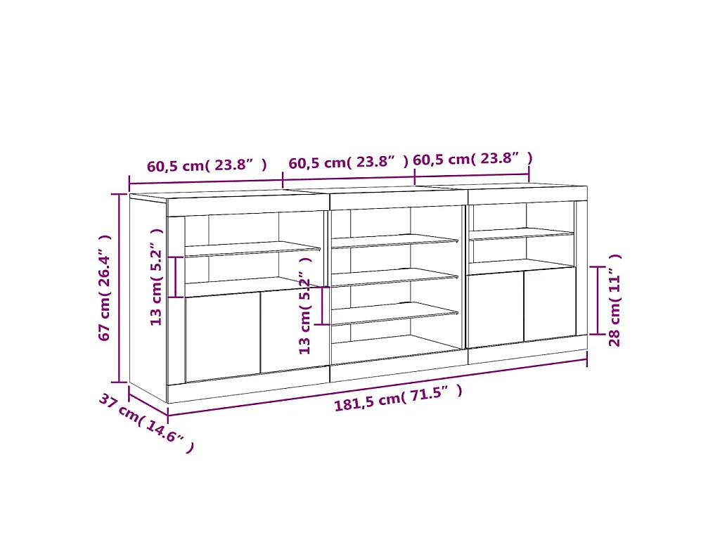 Sideboard mit LED-Leuchten Grau Sonoma 181,5x37x67 cm