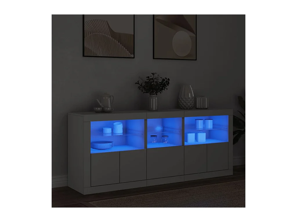 Credenza con Luci LED Bianca 162x37x67 cm